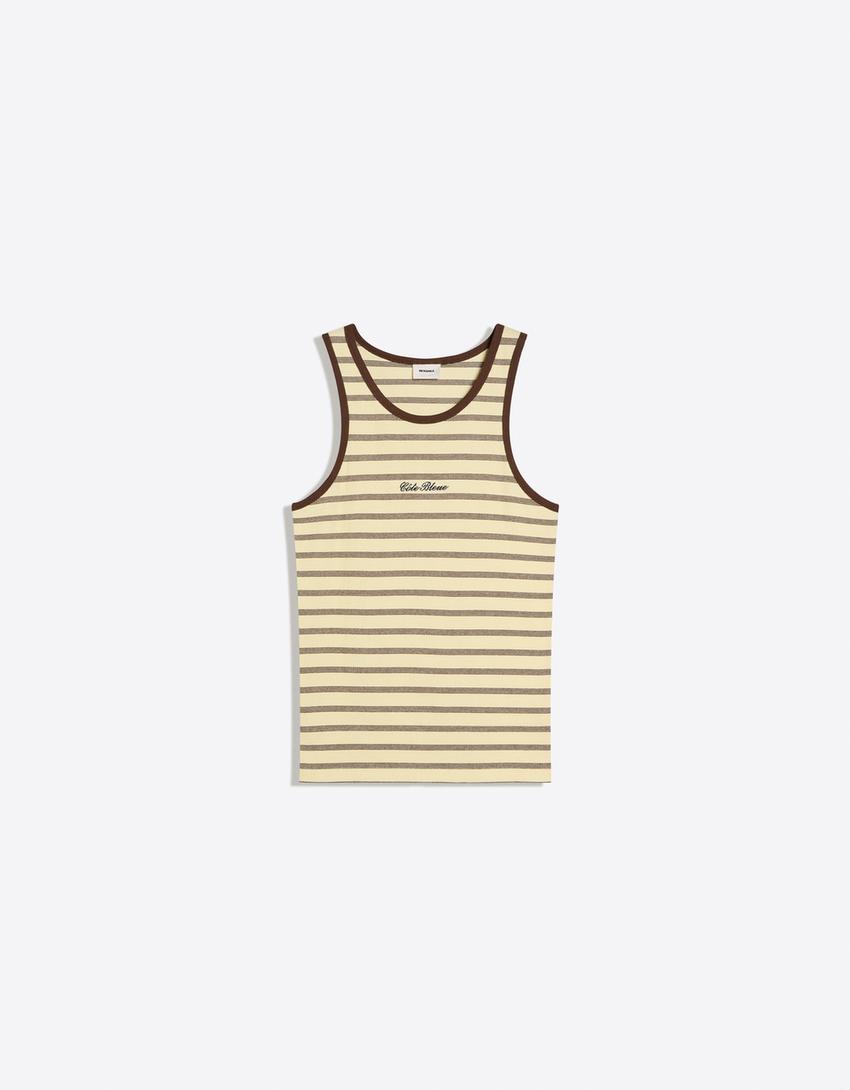 Ribbed striped contrast strappy T-shirt-Yellow