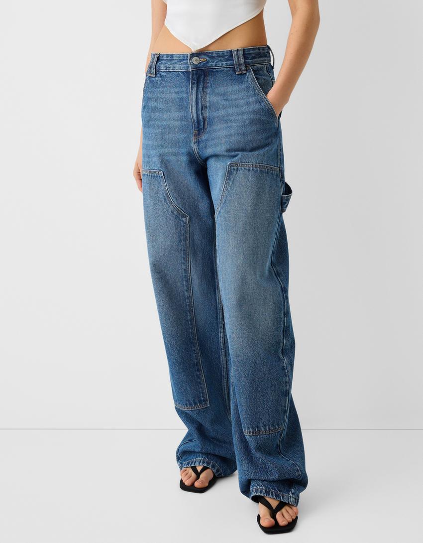 Wide balloon-fit carpenter jeans-Light blue