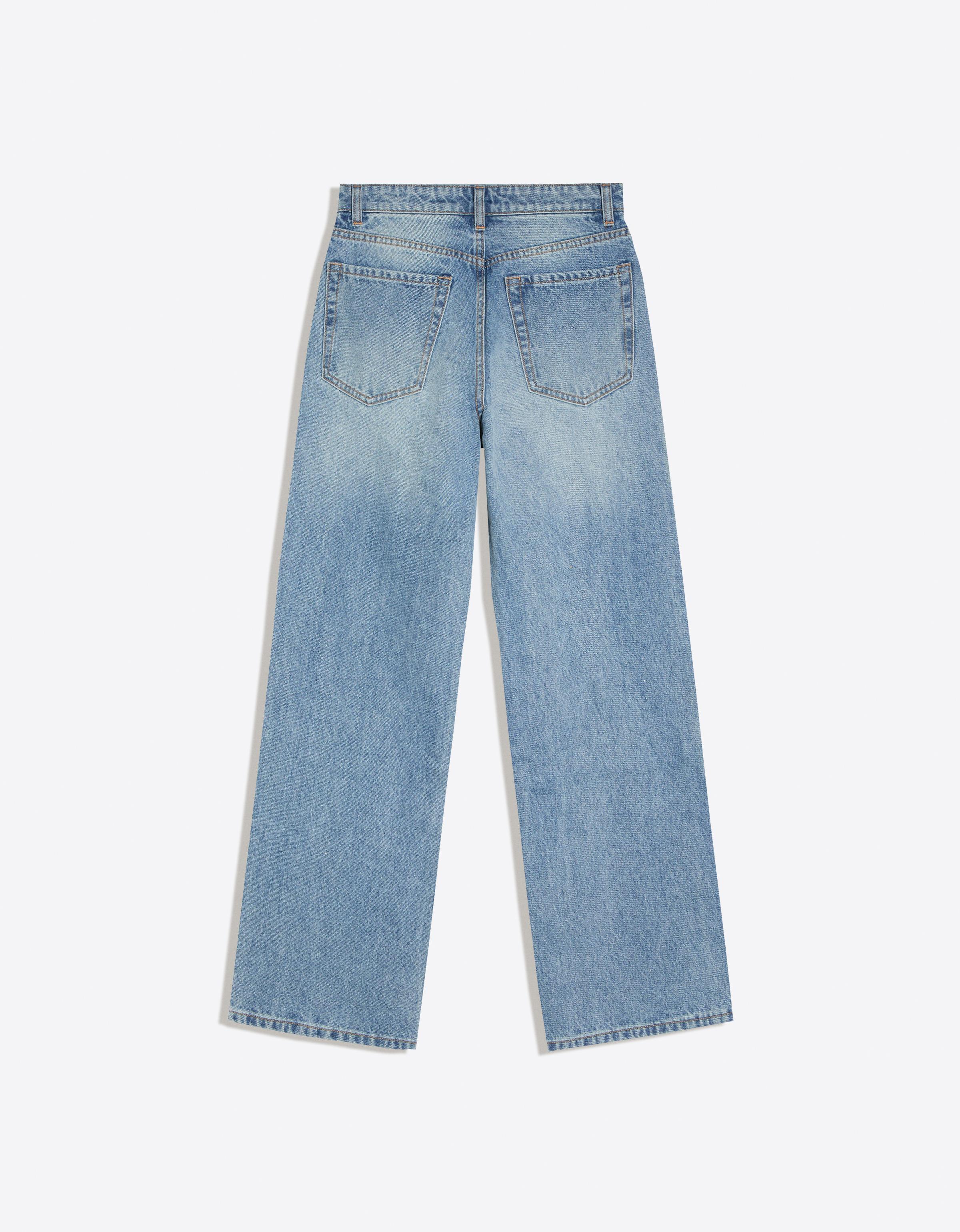 Shimmery straight wide-leg jeans — Light blue
