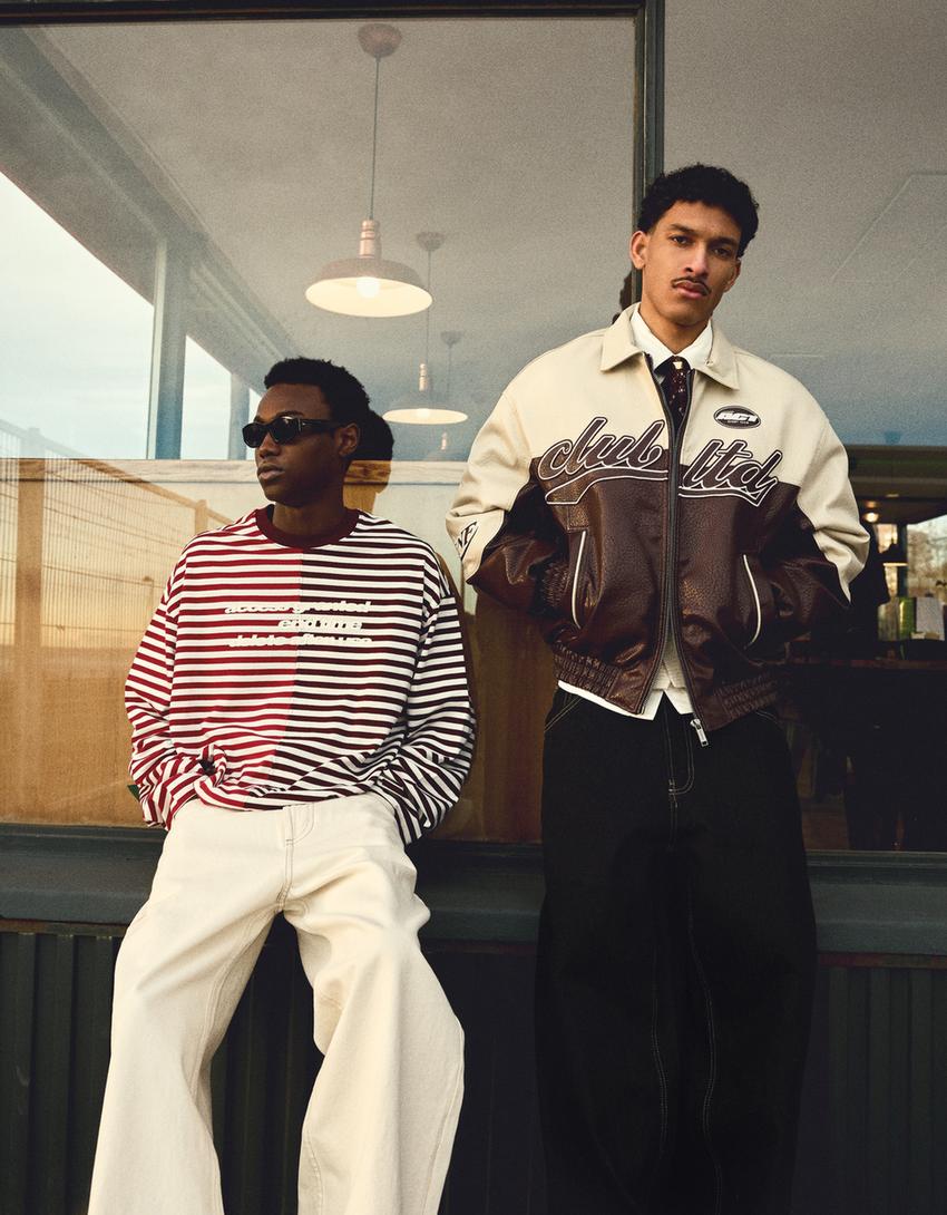 جاكيت جلد صناعي بنمط كتل الألوان-عنابي