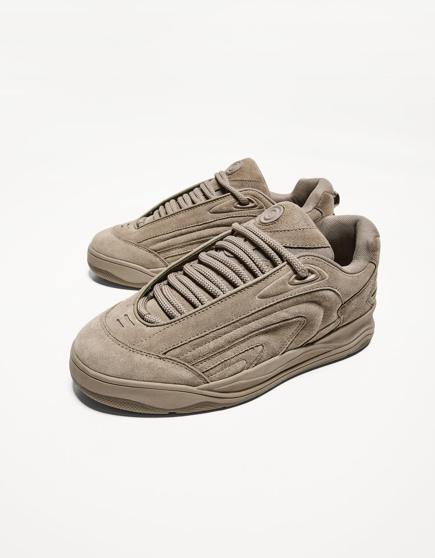 Chunky LEATHER technical sneakers-TAUPE-3