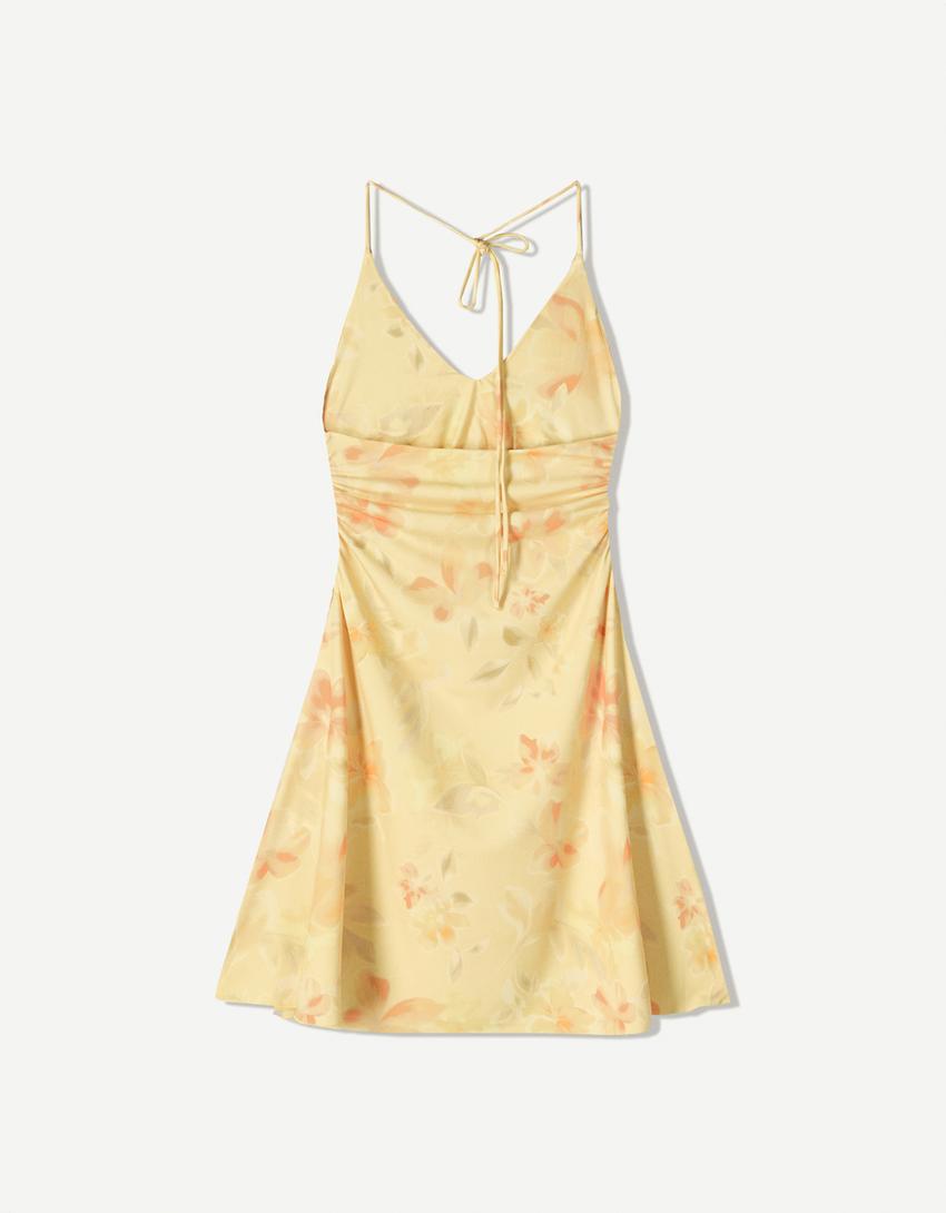 Robe midi encolure américaine imprimée-Jaune-5