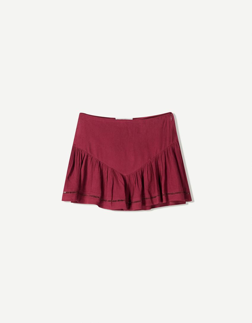 Textured mini skirt-Maroon-3