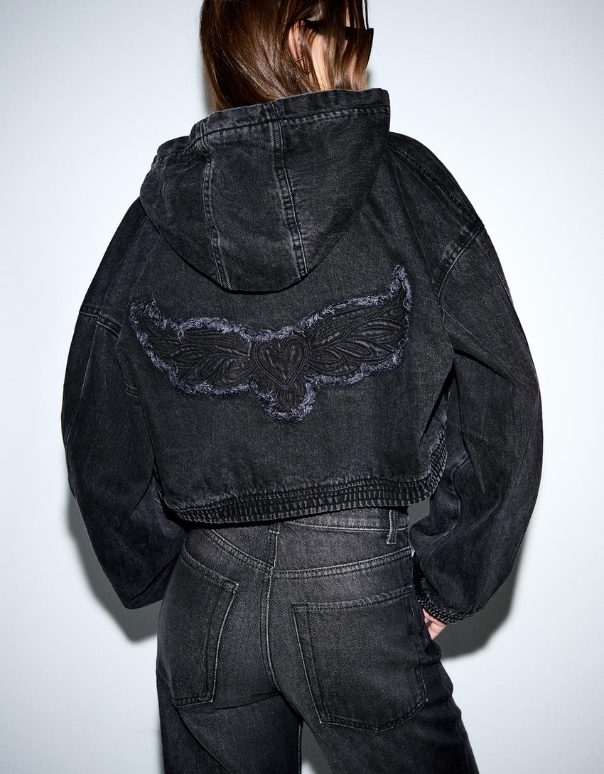 Veste en jean zippée-Noir