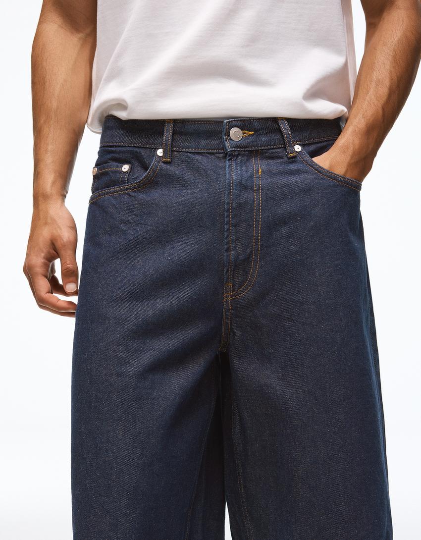 Baggy denim Bermuda shorts-Navy