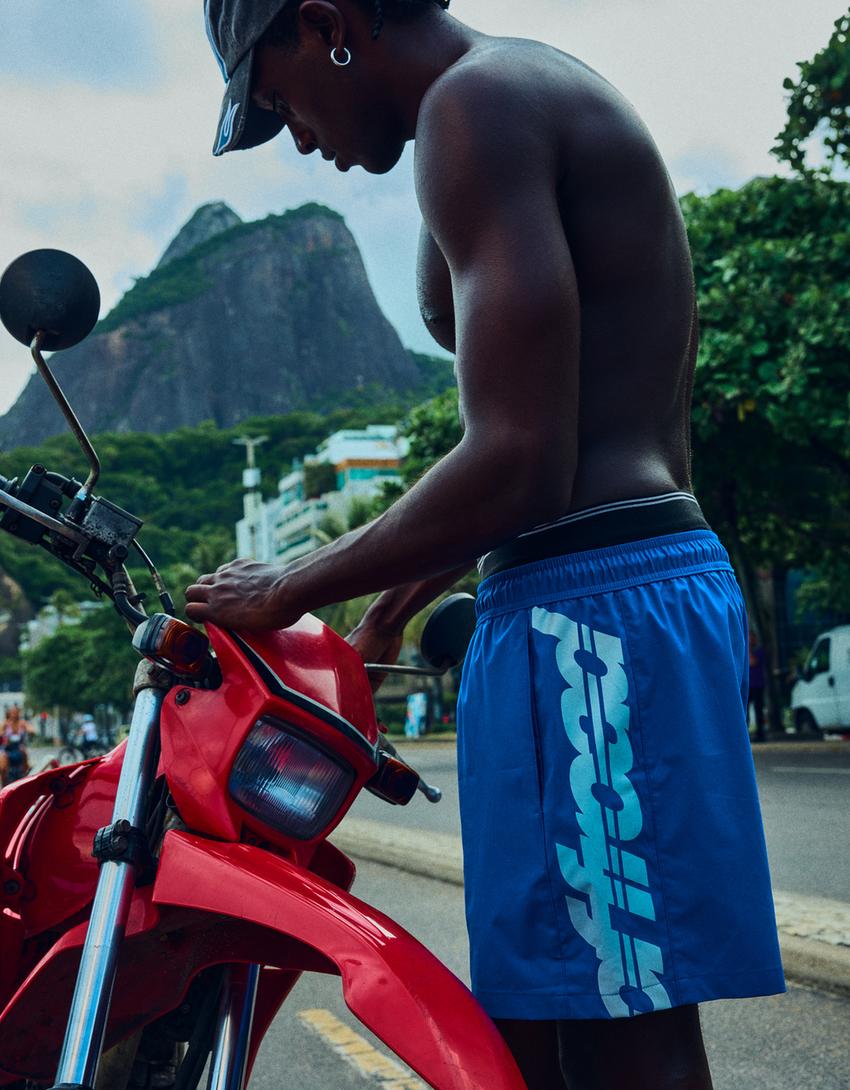 Maillot de bain Boxy fit double taille imprimé-Bleu foncé