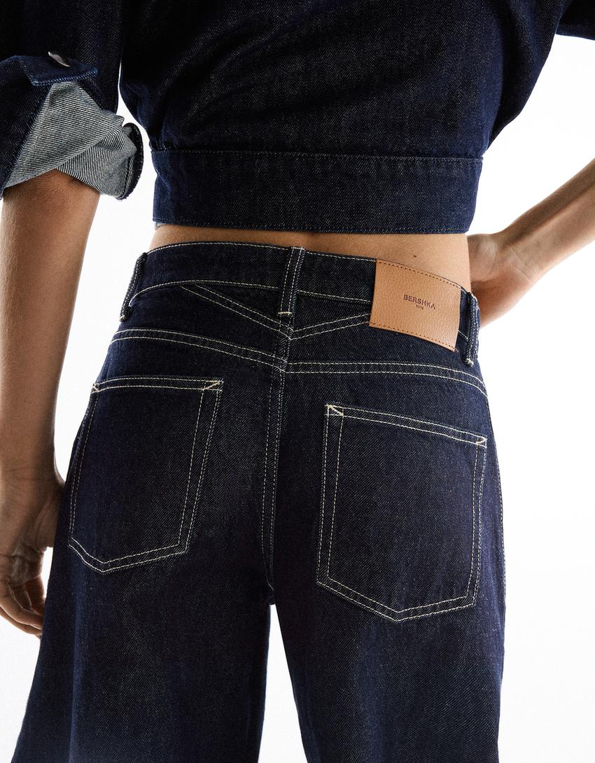 Yüksek bel barrel fit jean-Denizci mavisi
