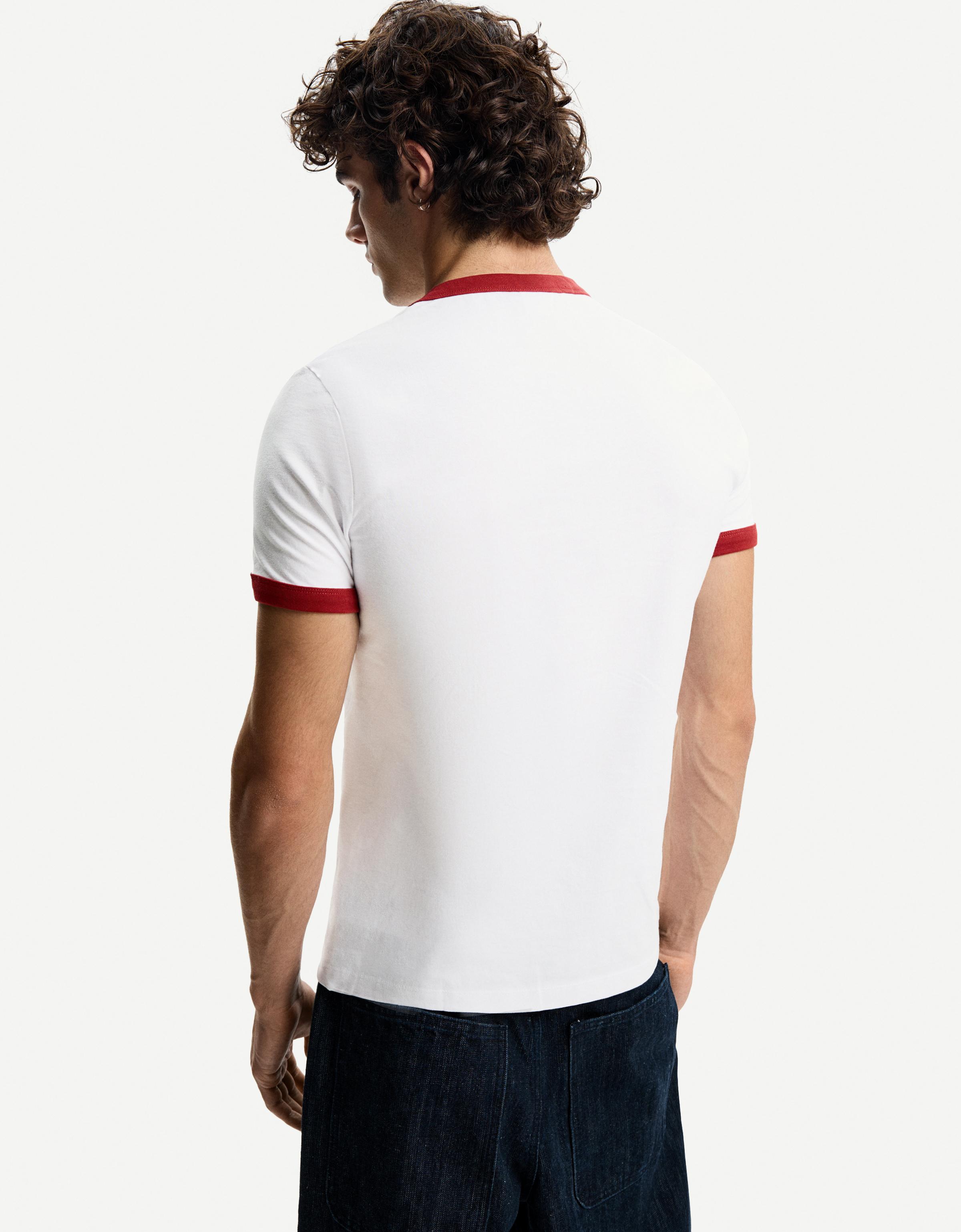 【BERSHKA】Contrasting Ribbed Trims T-Shirts ベルシュカ Short sleeve T-shirt with contrasting ribbed trims - T