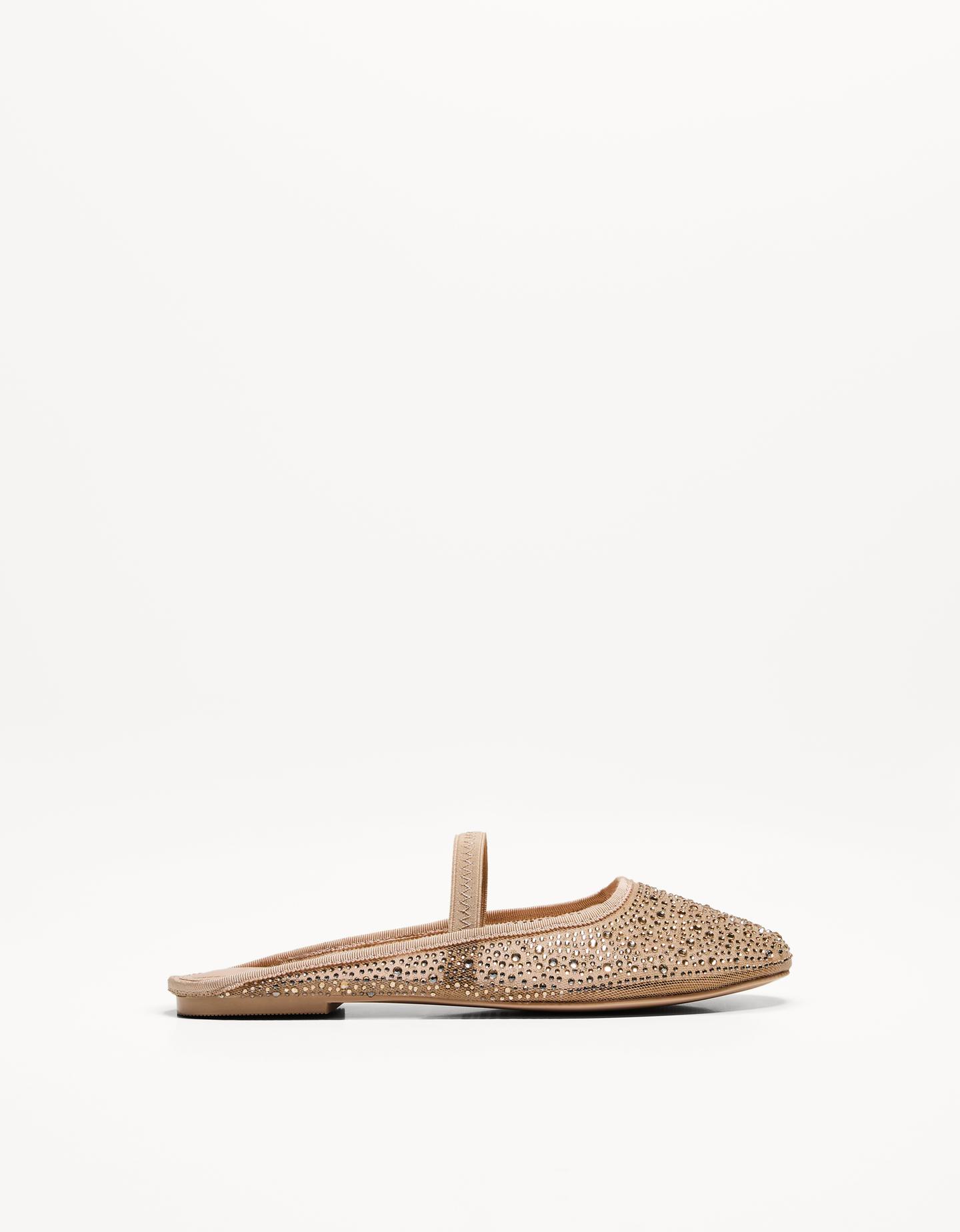 Bershka Bailarina Mesh Destalonada Mujer Beige