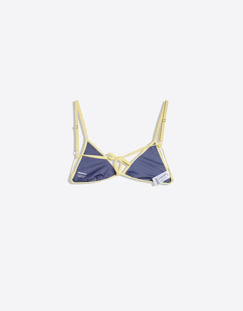 Contrast triangle bikini top-Navy