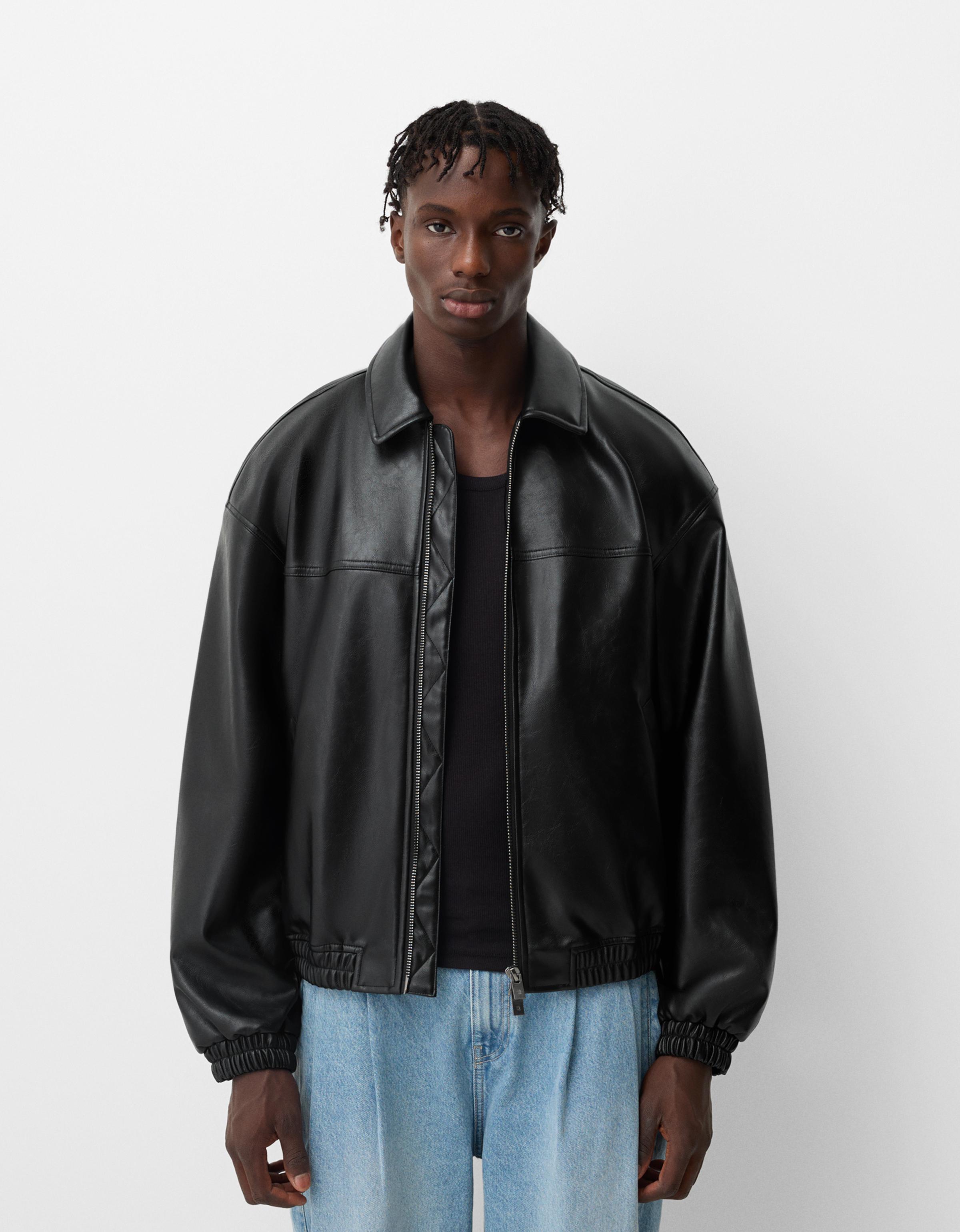 Bershka Oversize-Kunstlederjacke Herren L Schwarz