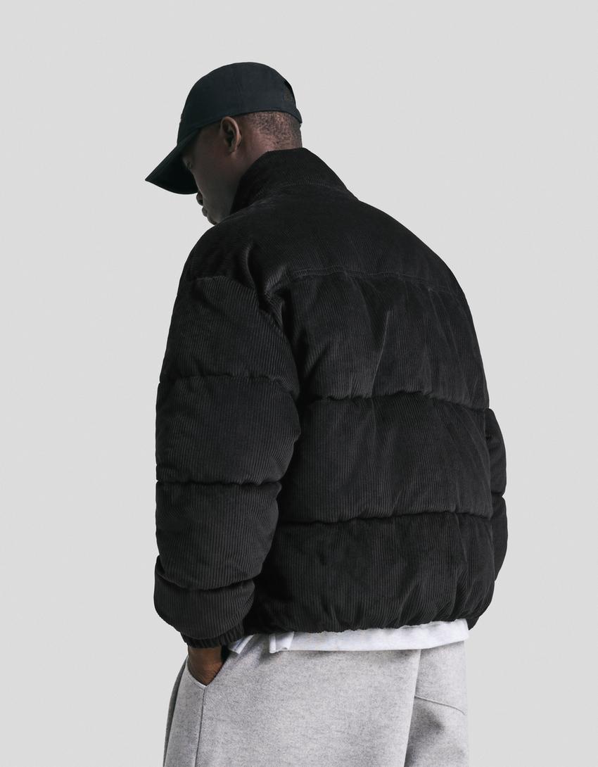Corduroy puffer jacket-Black
