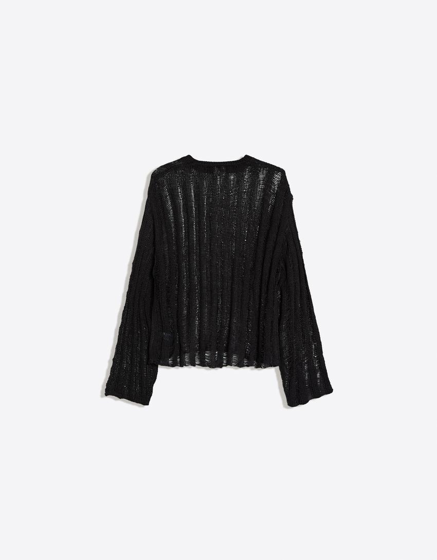 Pull en maille ajourée-Noir