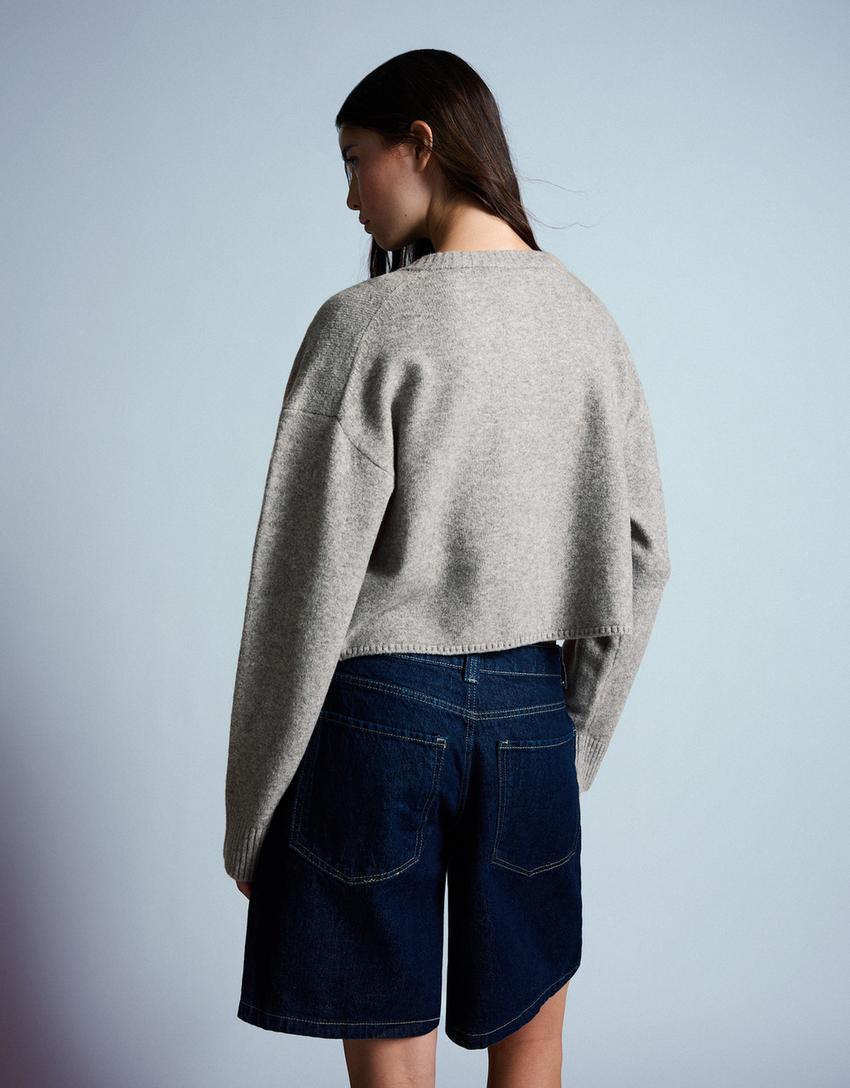 Jacke mit Rundausschnitt aus Soft-Touch-Material-Grau
