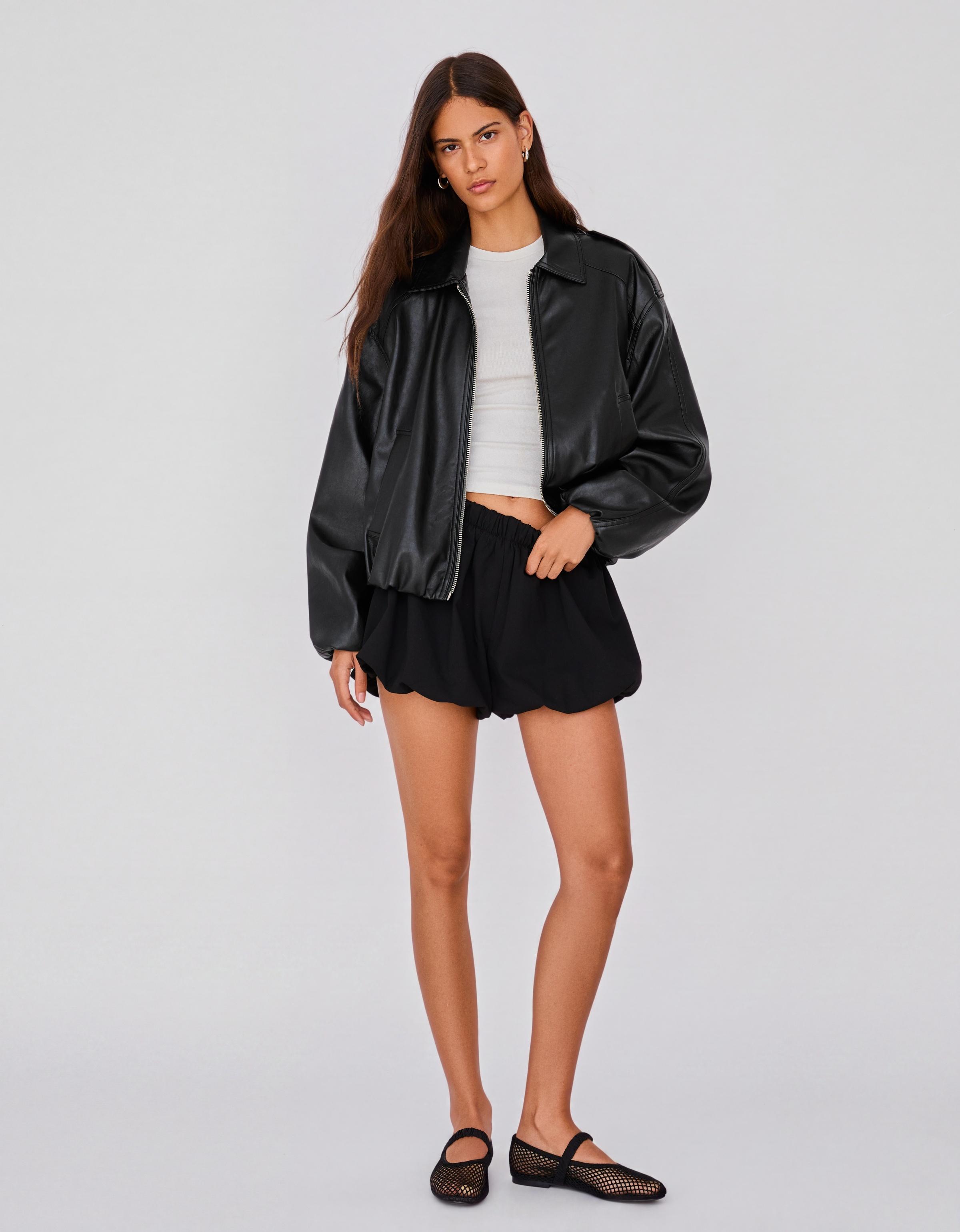 Leather effect puffer jacket — Black