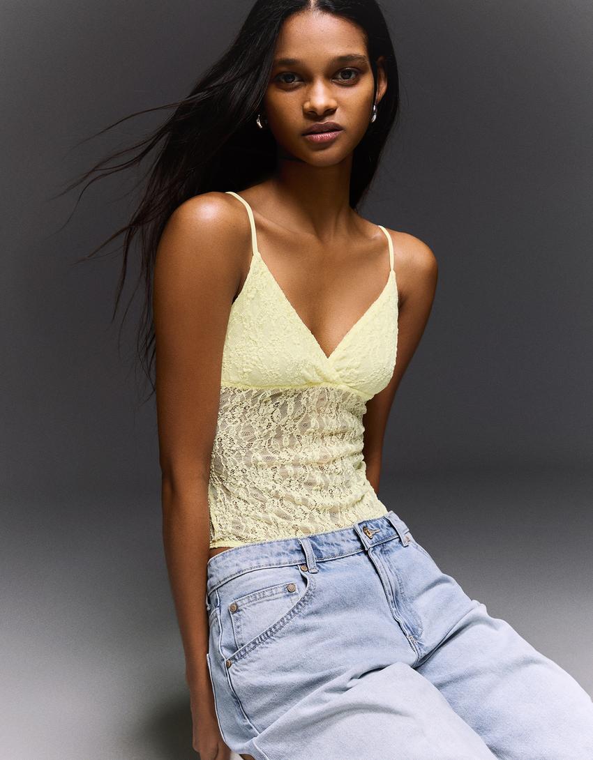 Lace strap bodysuit-Yellow