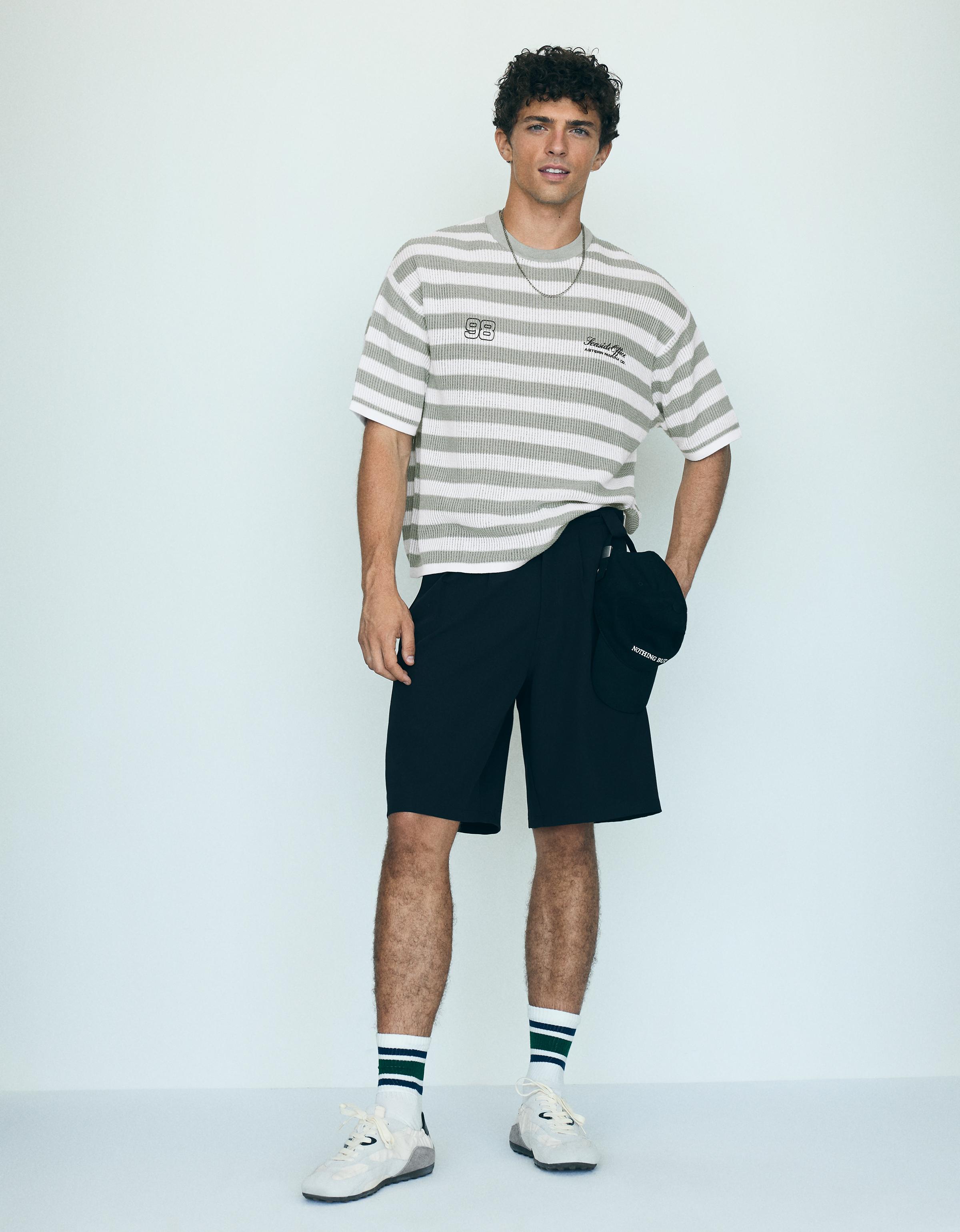 Textured stripe short sleeve T-shirt — Green