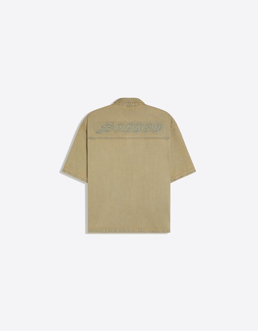 Short sleeve boxy-fit textured shirt-Khaki