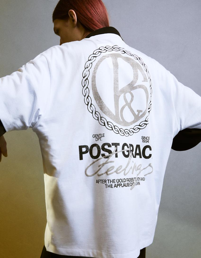 T-shirt manches courtes imprimé-Blanc cassé