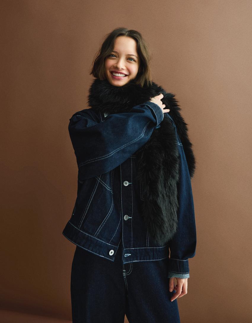 Faux fur stole-Black