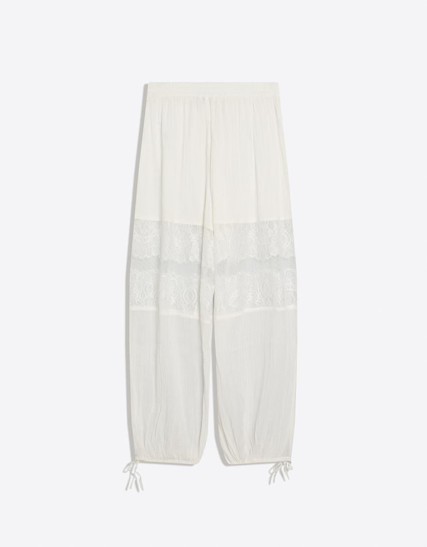 Lace sarouel trousers-White