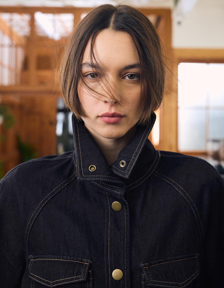 Cazadora denim cinturón-Marino