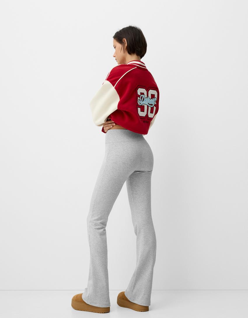 Pantalón flare cintura canalé-Gris-2