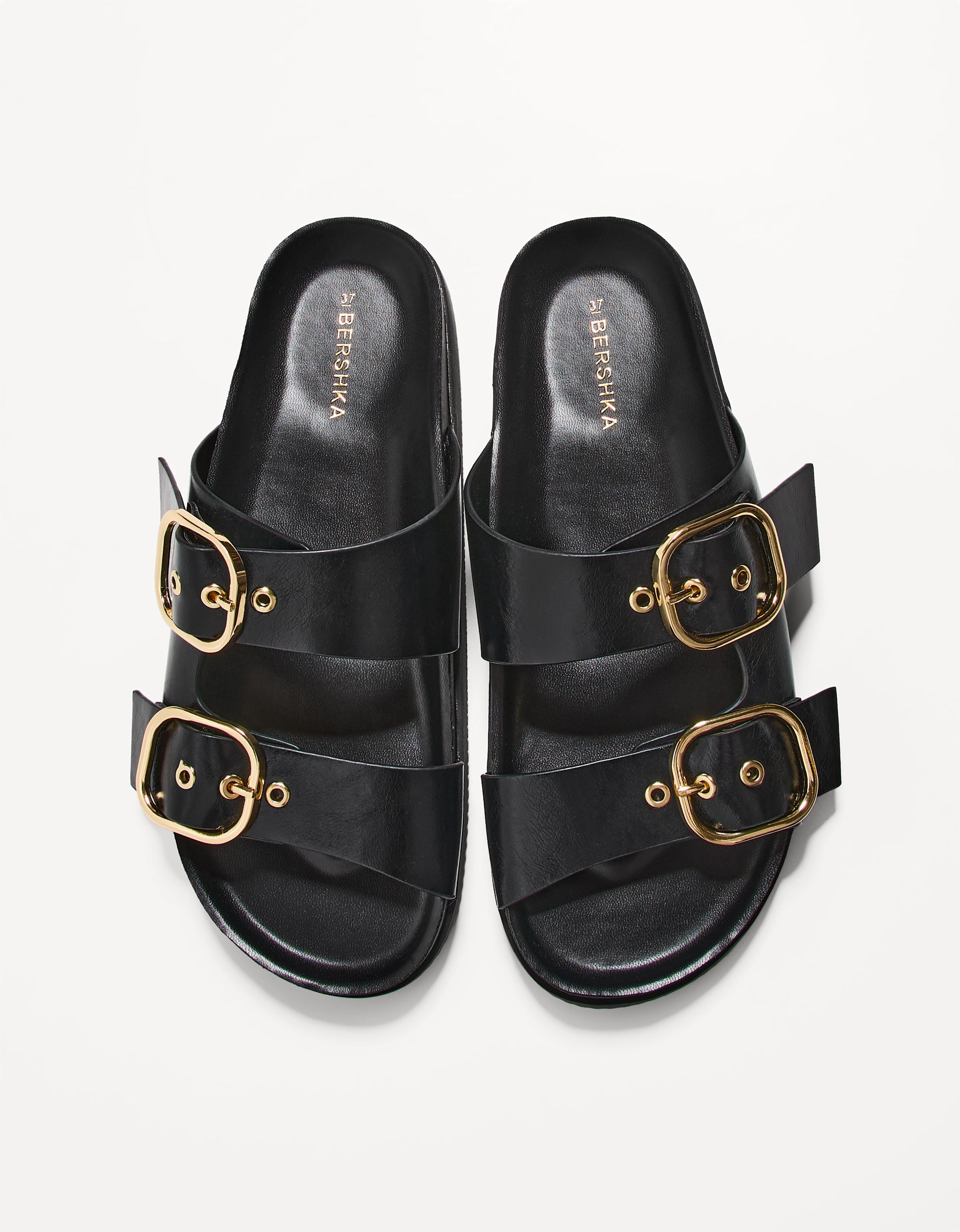 Buckled flat slider sandals