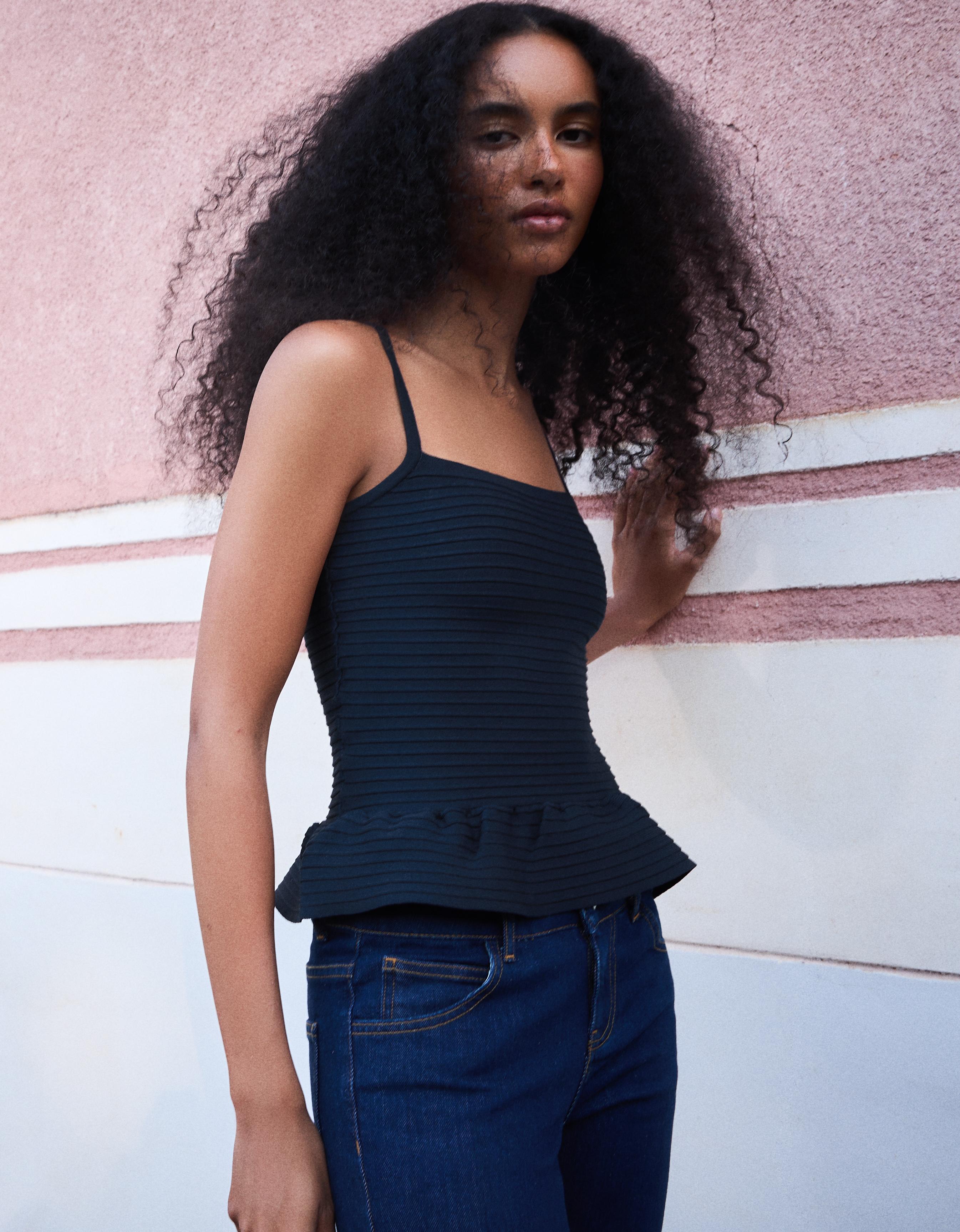 Knit peplum top — Navy