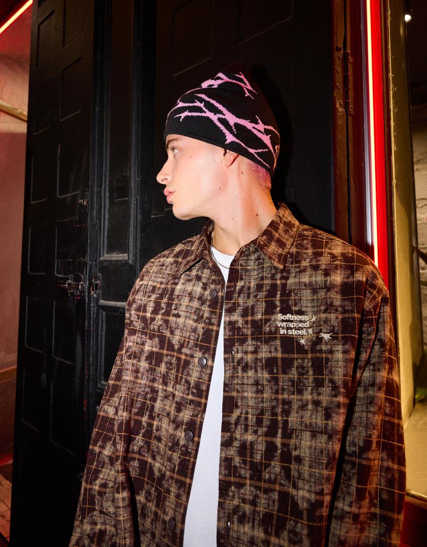 Oversize ležérna károvaná košeľa-Hnedá