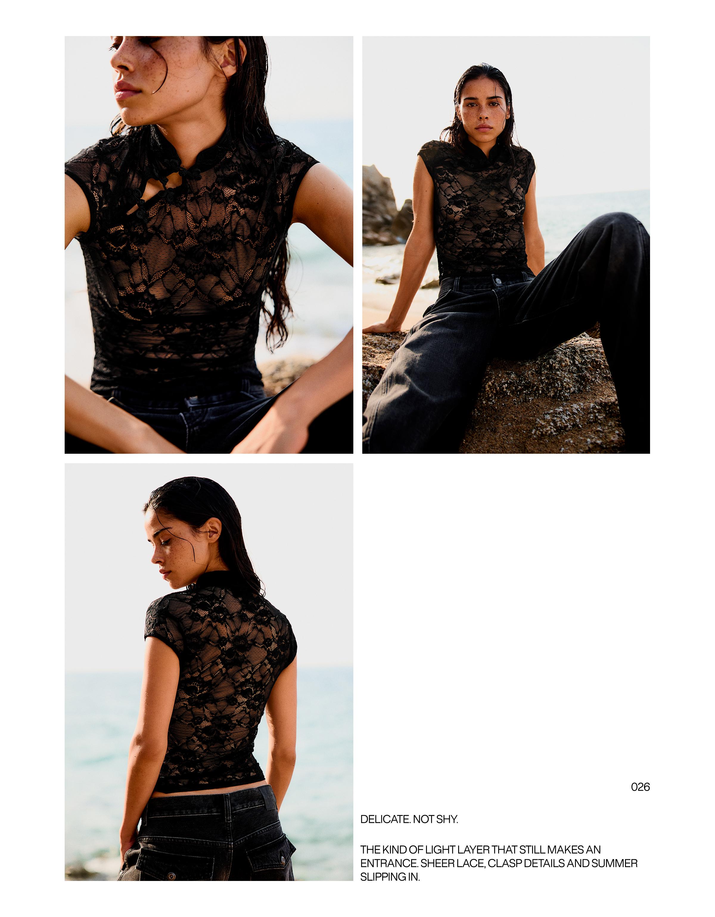 Lace top with clasp — Black