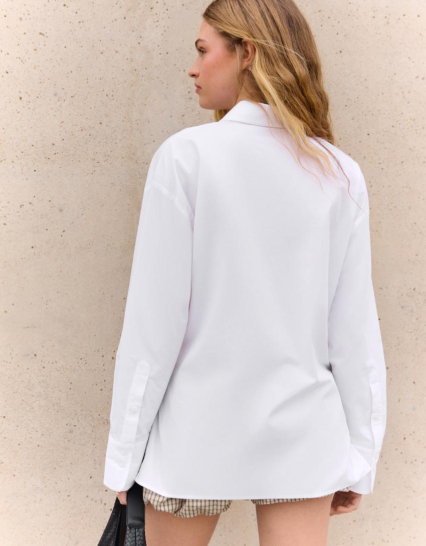 Camisa manga larga botón cruzado-Blanco