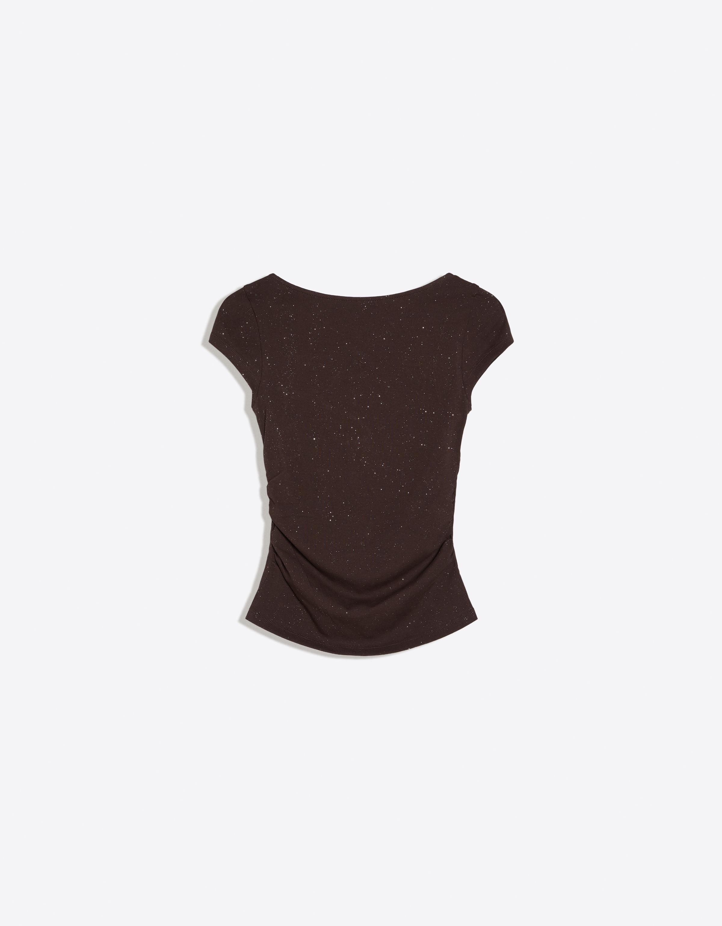 Boat neck T-shirt with knot back — Brown
