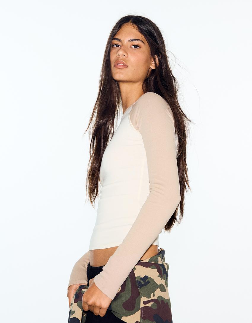 Long sleeve raglan T-shirt-Sand