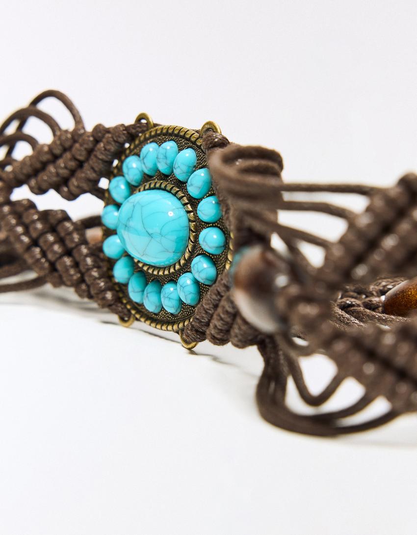 Rope and stone belt-Brown