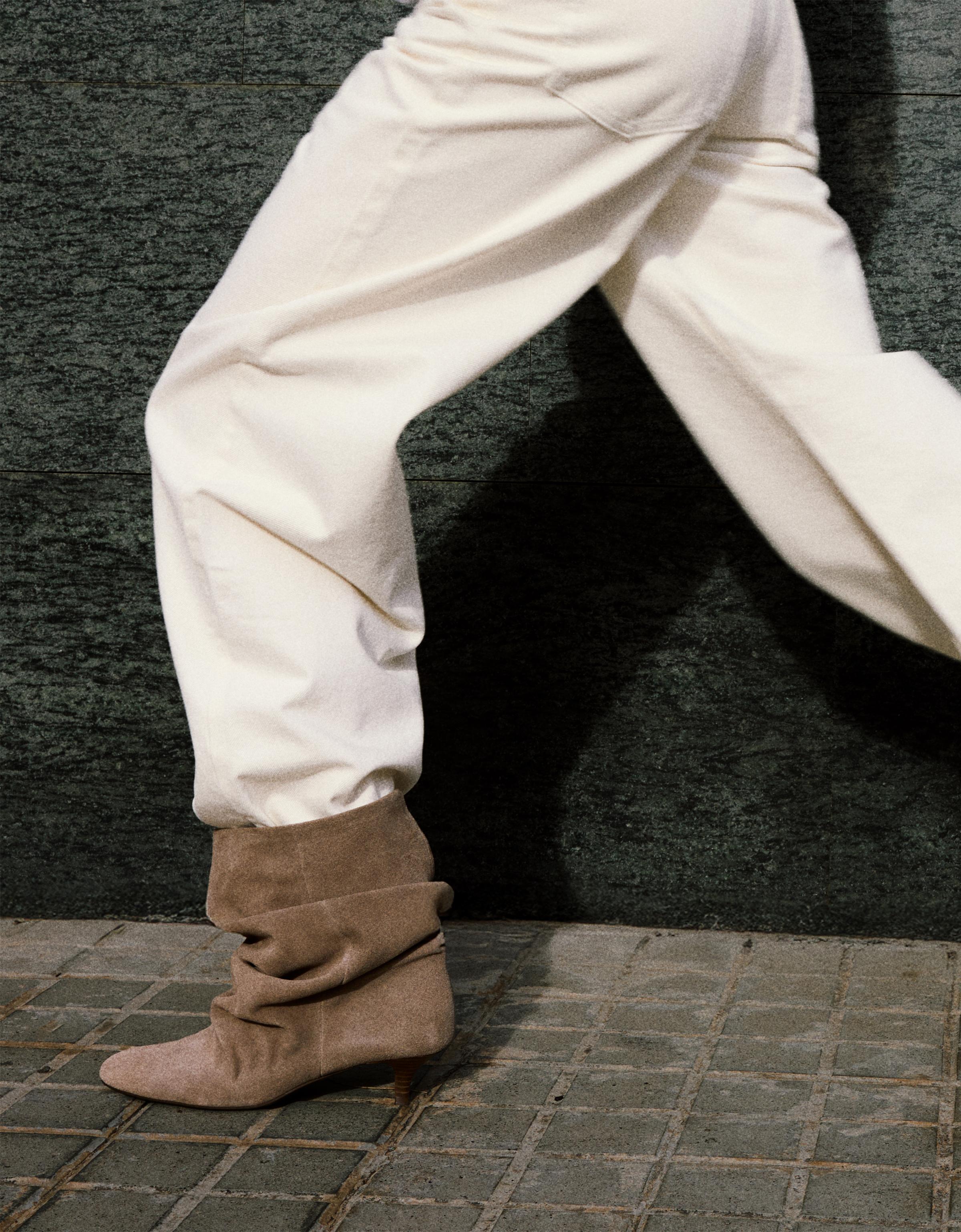 Leather high-heel boots — TAUPE