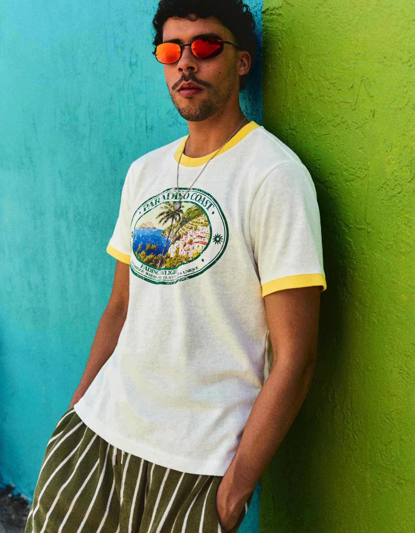 Bershka Camiseta Ringer Tejido Slub Hombre Blanco Roto