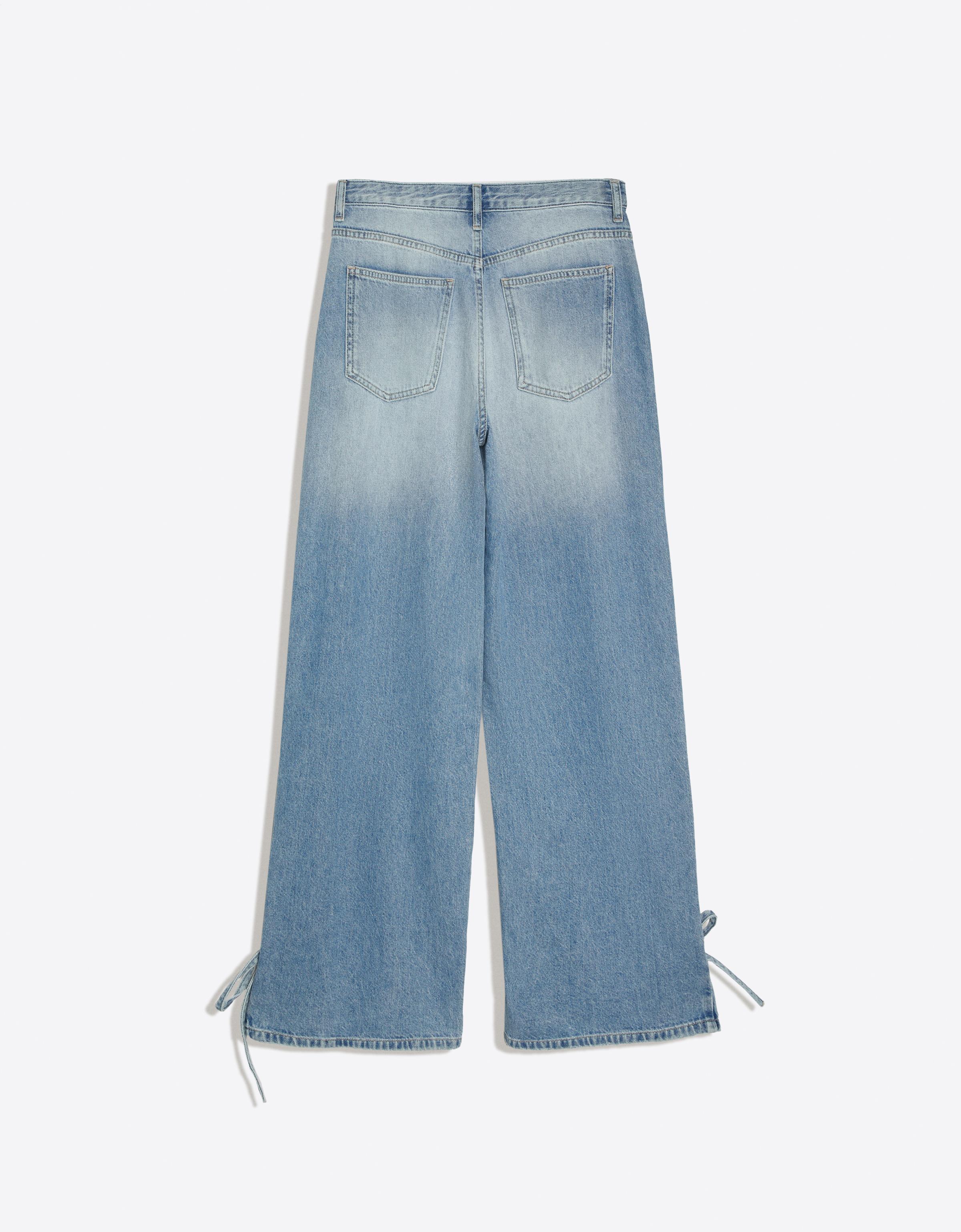 High-waist barrel jeans with ties — Light blue