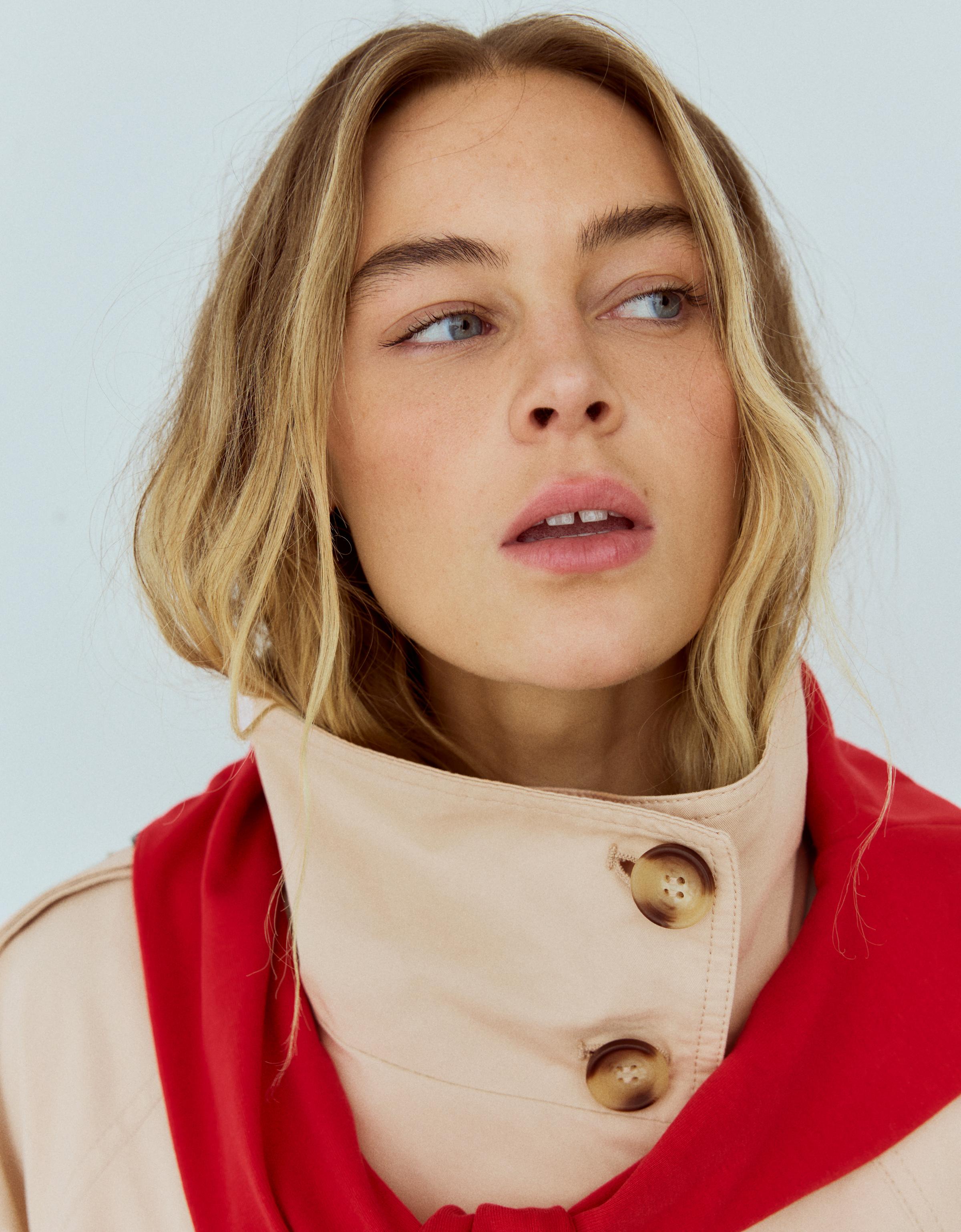 Funnel neck trench jacket — Sand