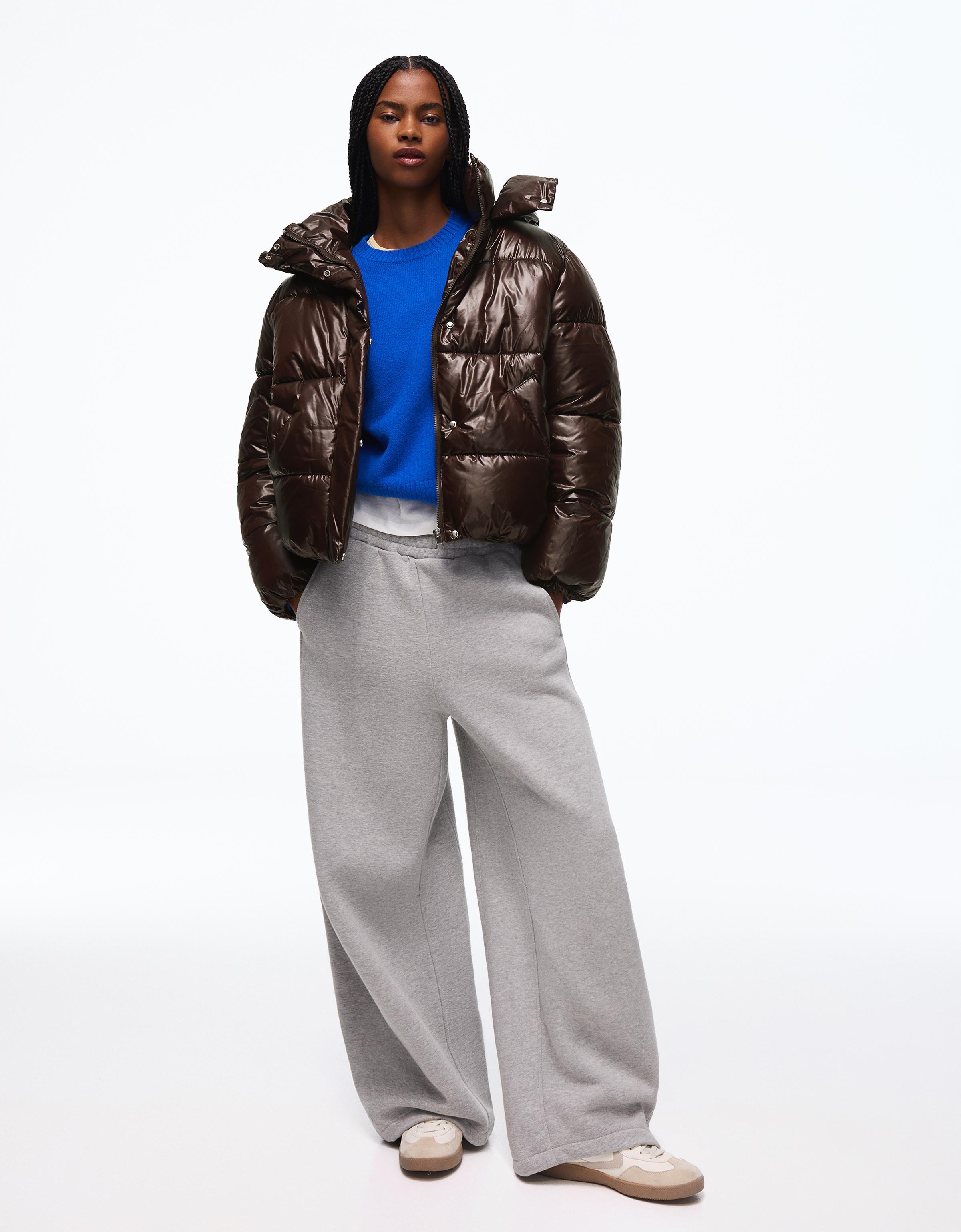 Oversize hooded puffer jacket — Brown