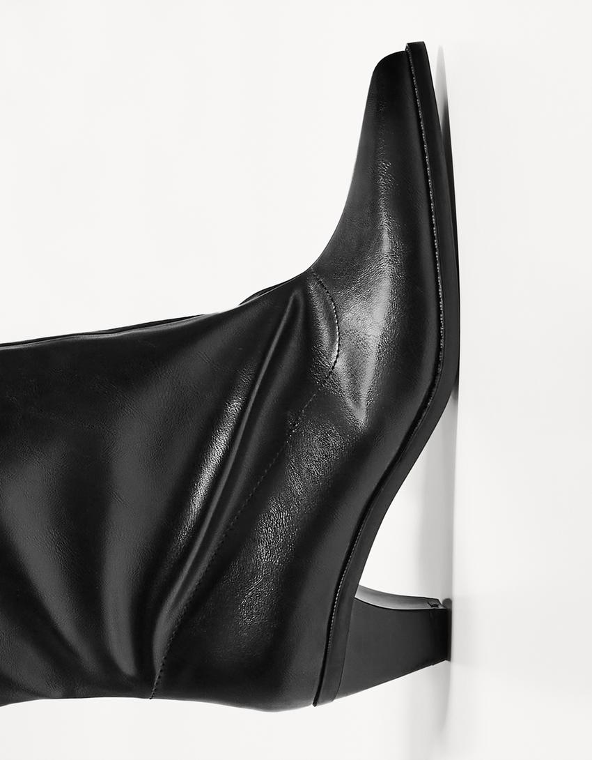 Wide-leg high-heel boots-BLACK