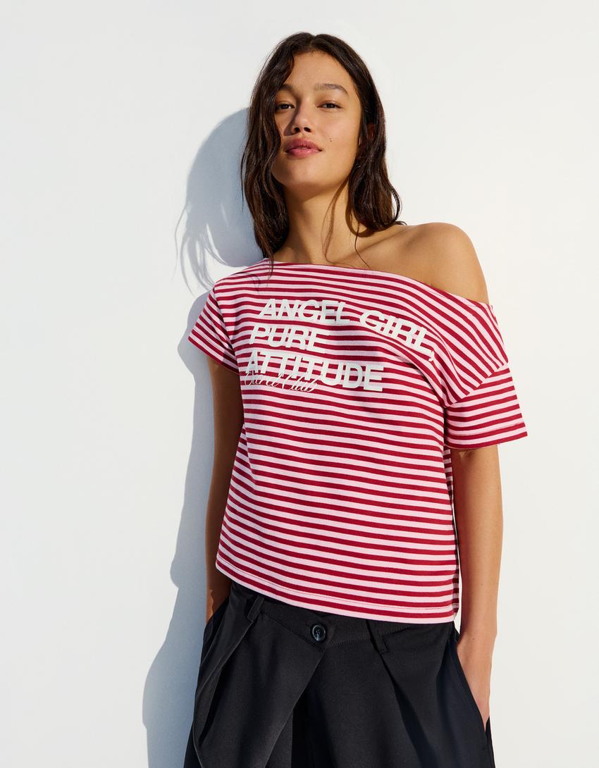 Camiseta manga corta asimétrica print-Rosa