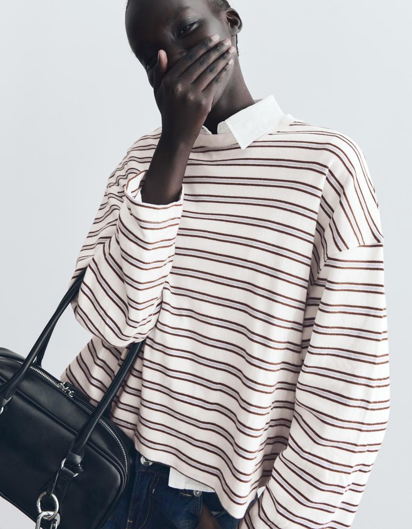 T-shirt à manches longues imprimé-Écru