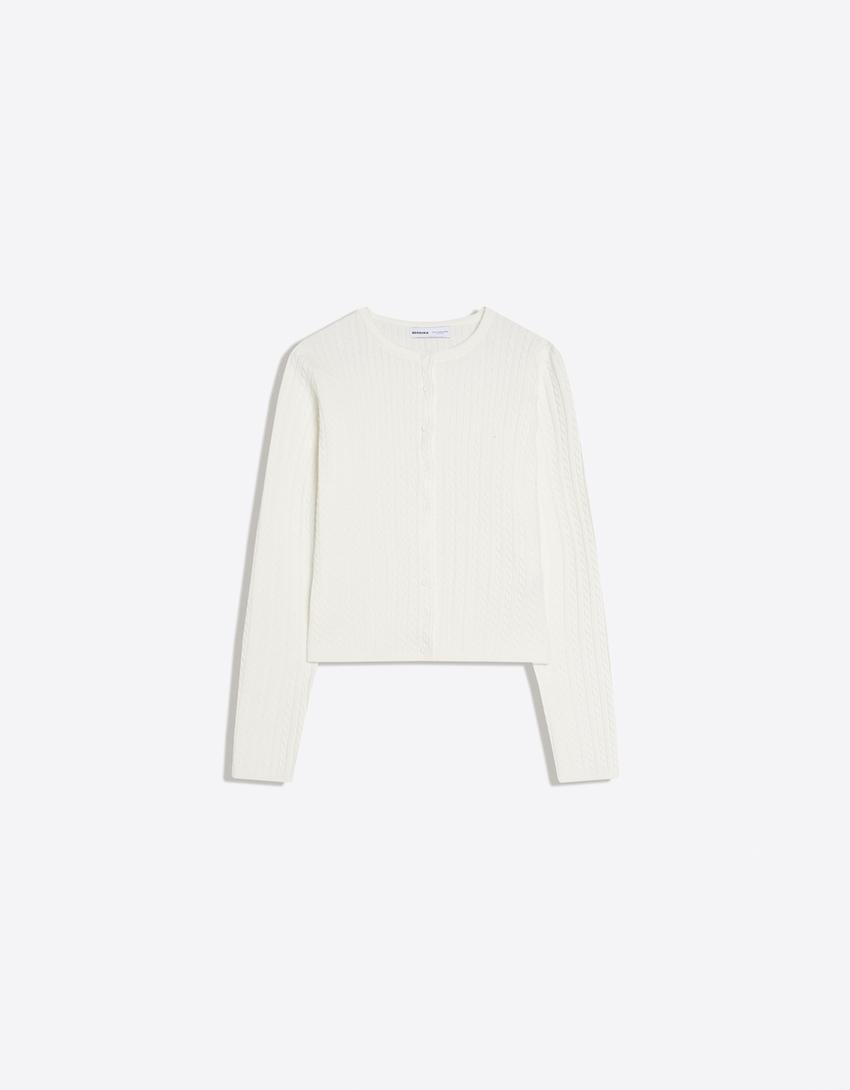 Woven button-up cardigan-Cream