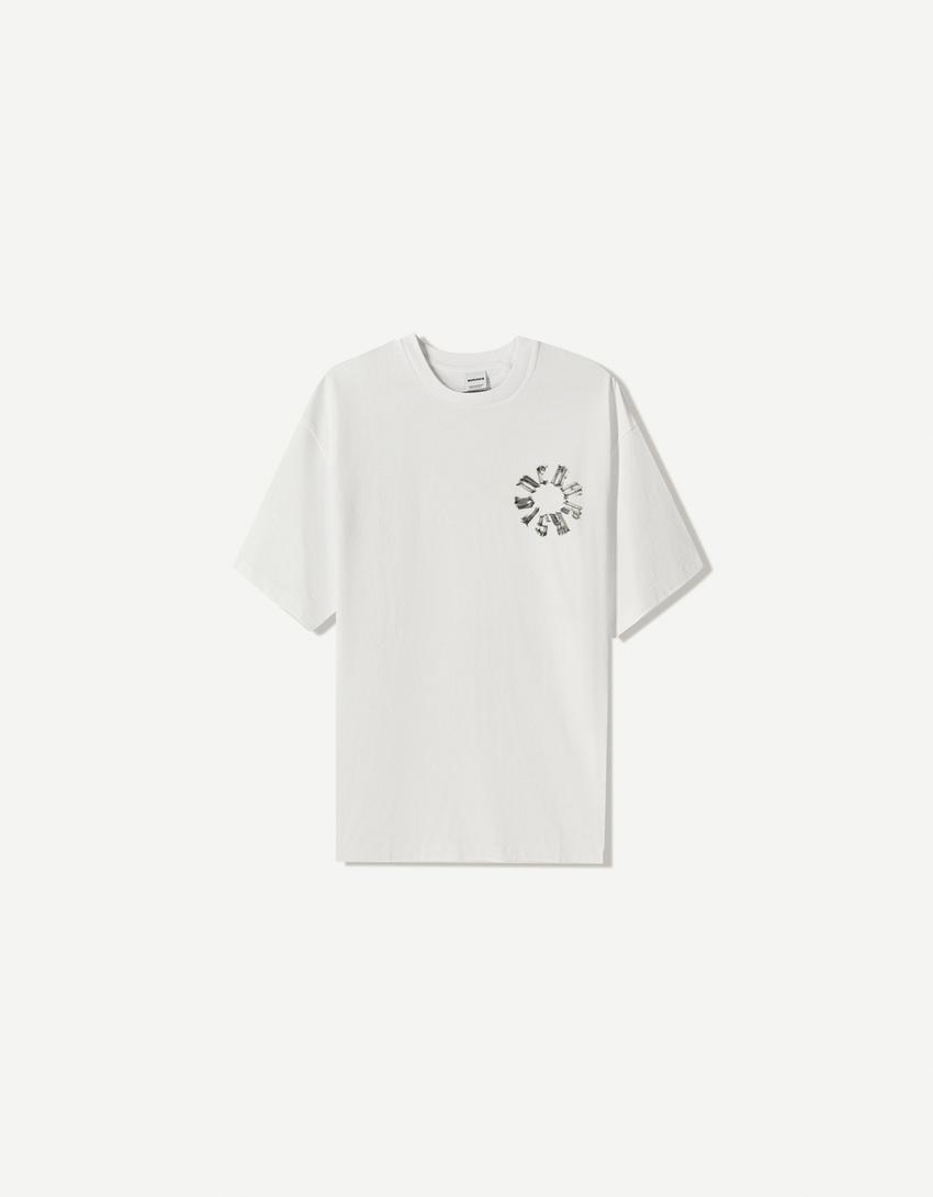 T-shirt de manga curta com estampado-Branco-4