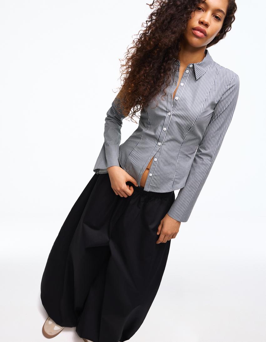 Chemise manches cloche ajustée-Gris