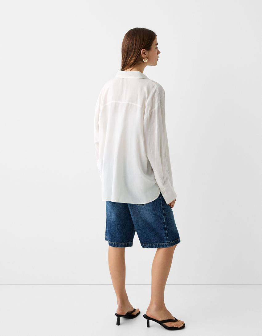 Rustic oversize long sleeve shirt-Off white-1