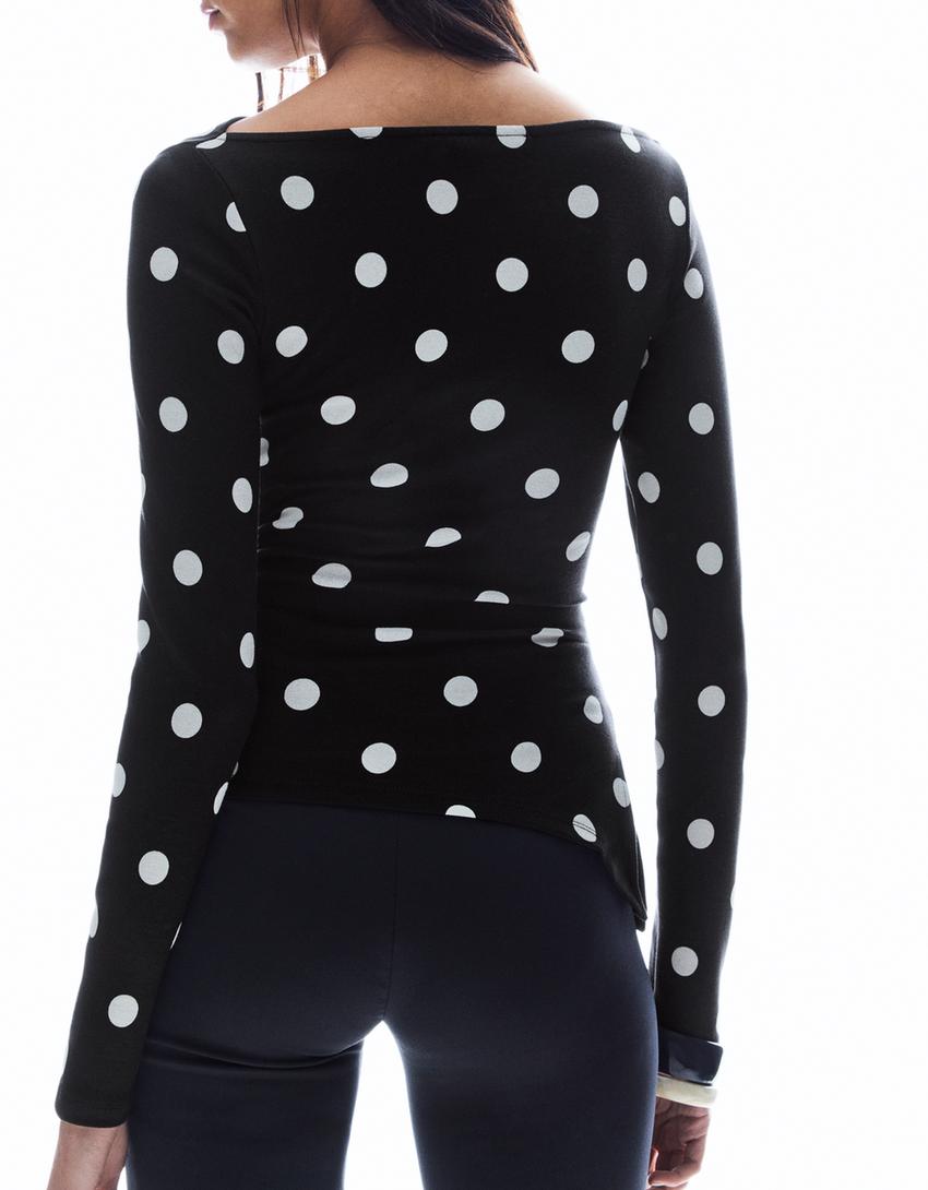 Long sleeve asymmetric T-shirt-White / Black