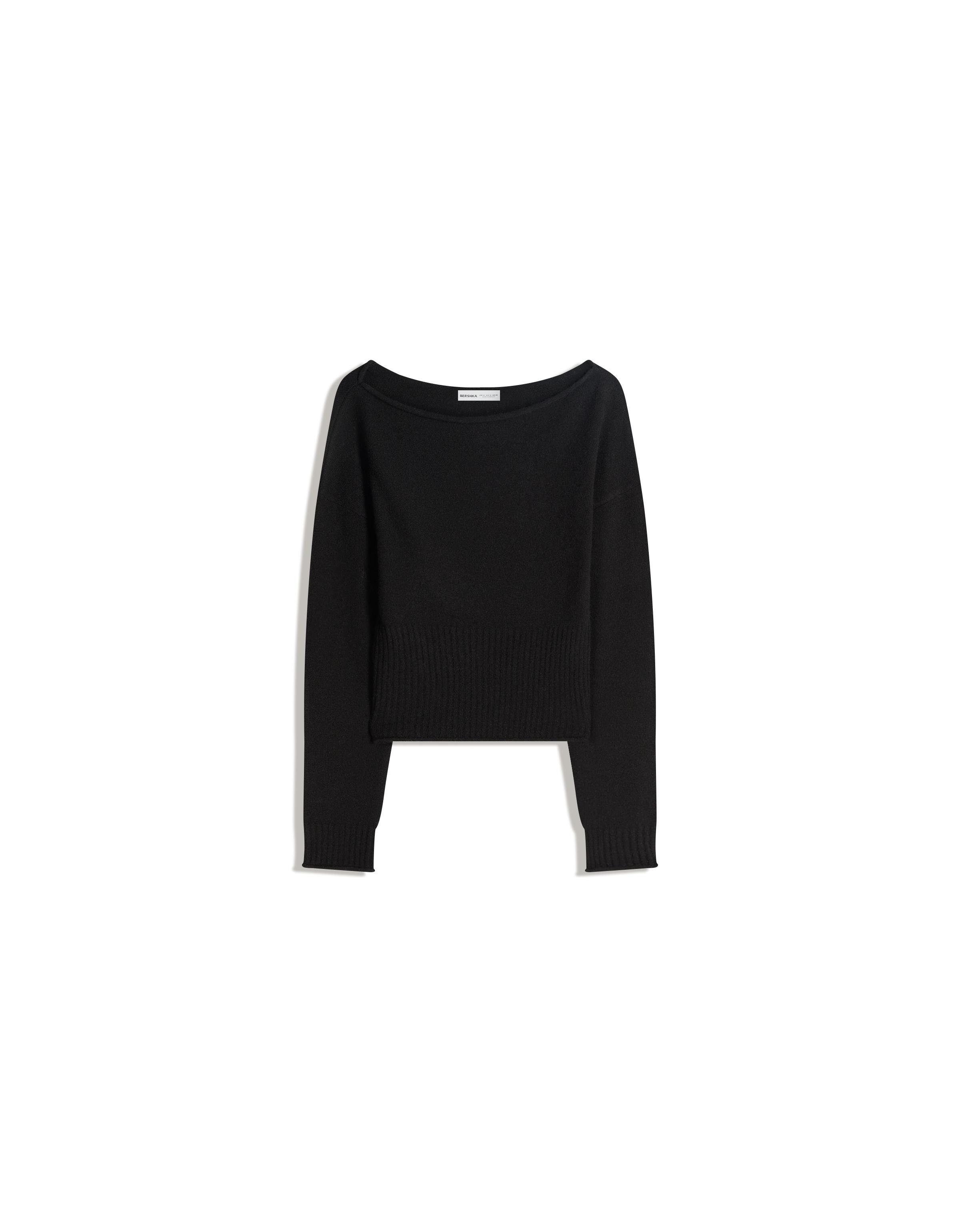 Knit boat neck jumper — Black