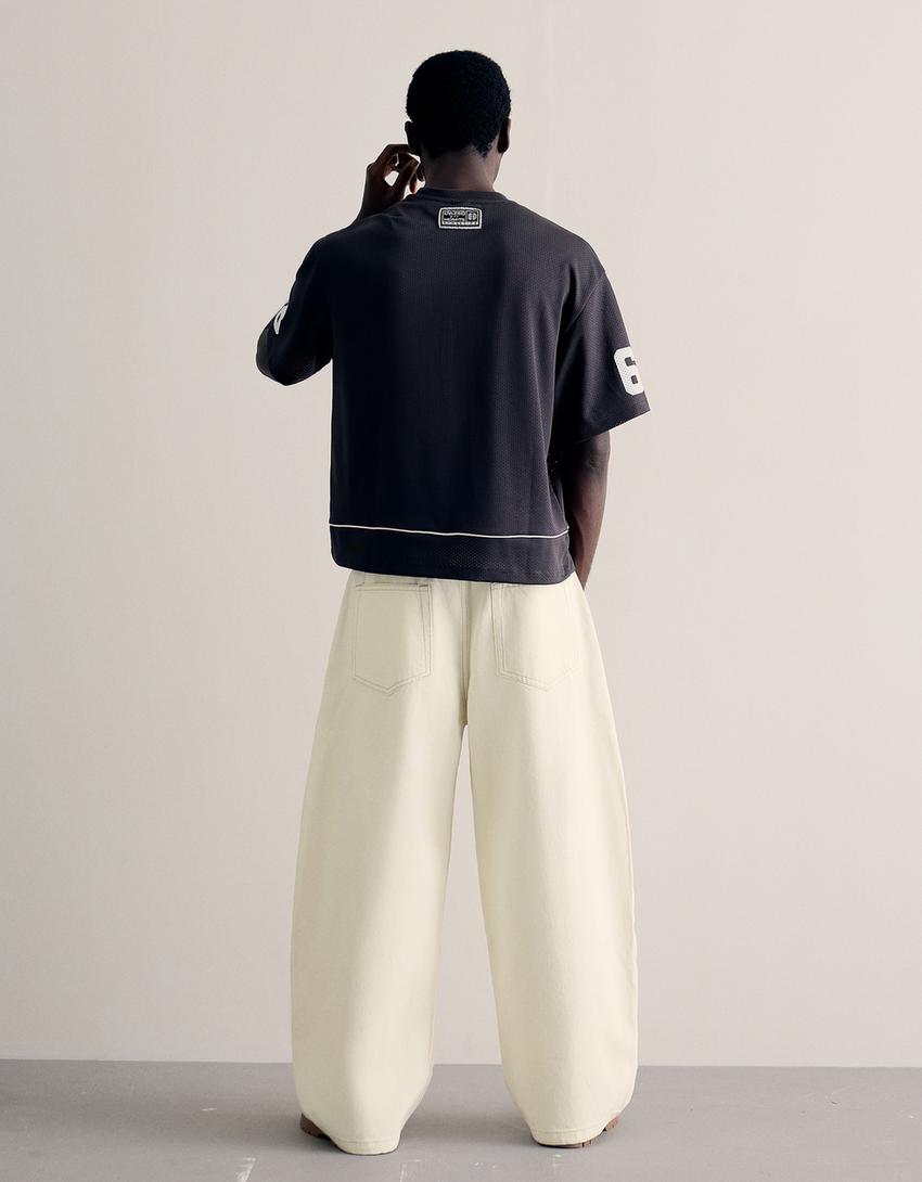 Pleated barrel jeans-Cream